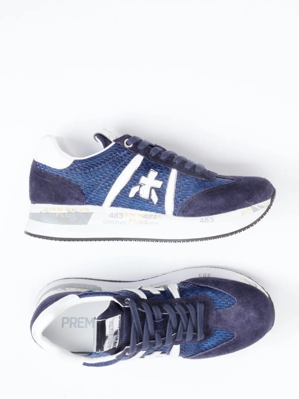 Premiata – Sneaker aus Veloursleder und Mesh blau