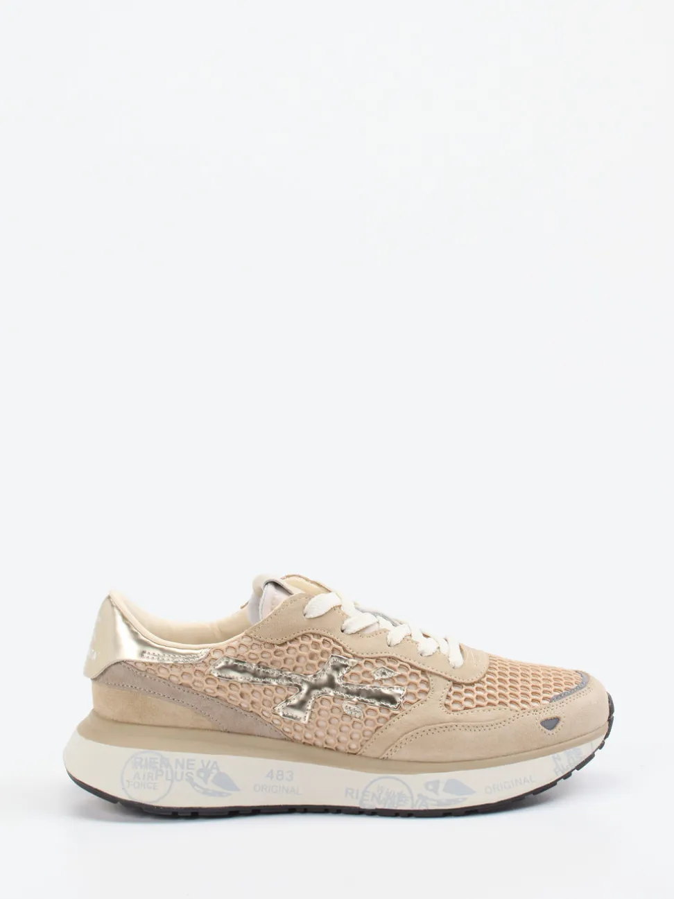 Premiata – Sneaker aus Veloursleder und Mesh beige