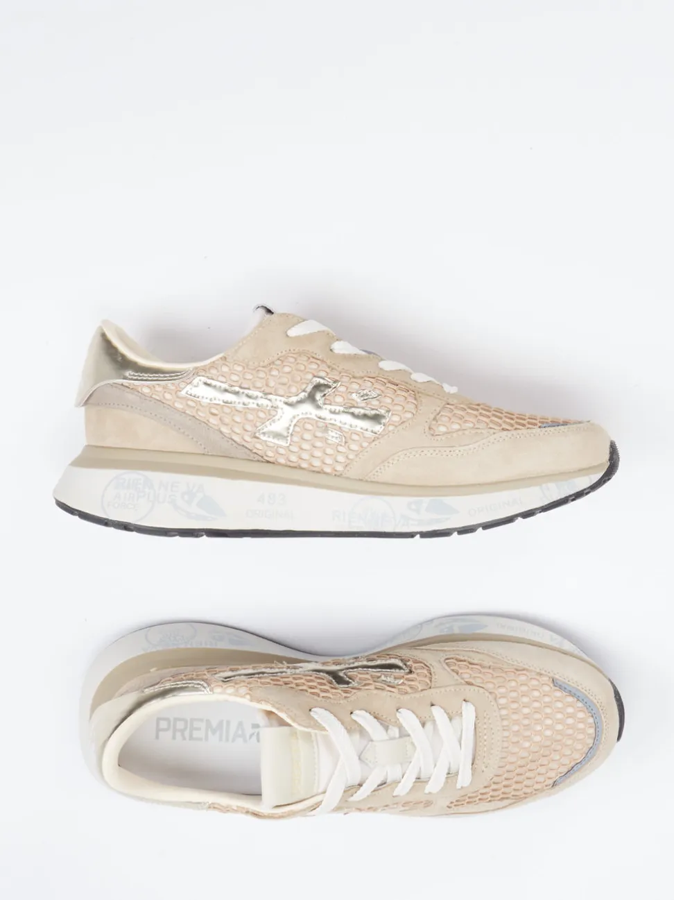Premiata – Sneaker aus Veloursleder und Mesh beige