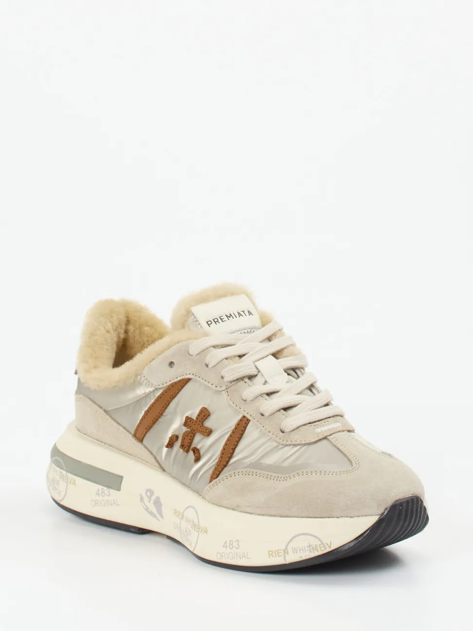 Premiata – Sneaker aus Veloursleder und Textil beigegrau