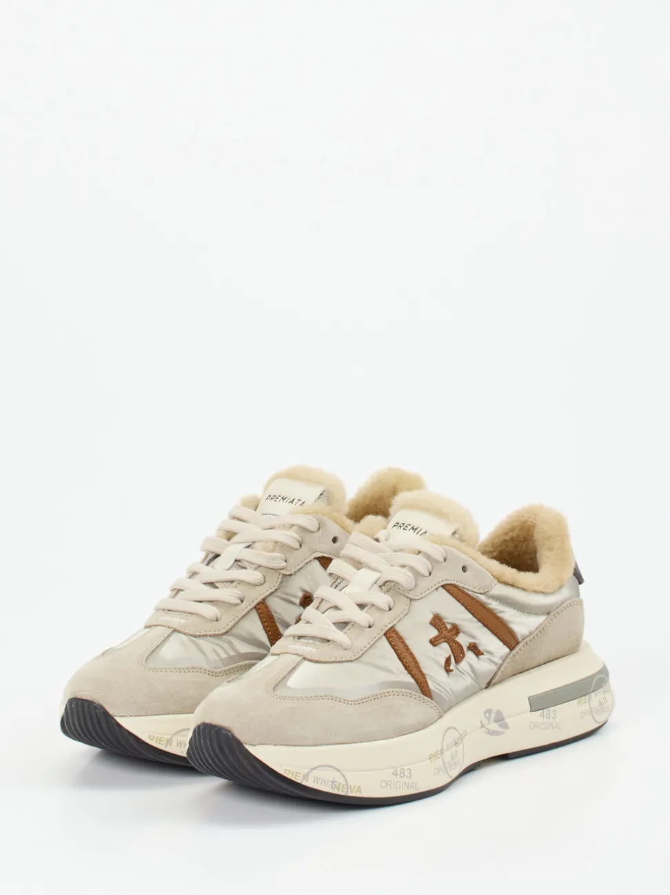 Premiata – Sneaker aus Veloursleder und Textil beigegrau