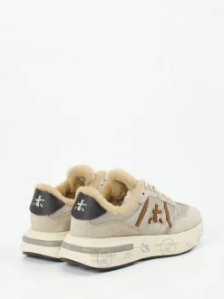 Premiata – Sneaker aus Veloursleder und Textil beigegrau