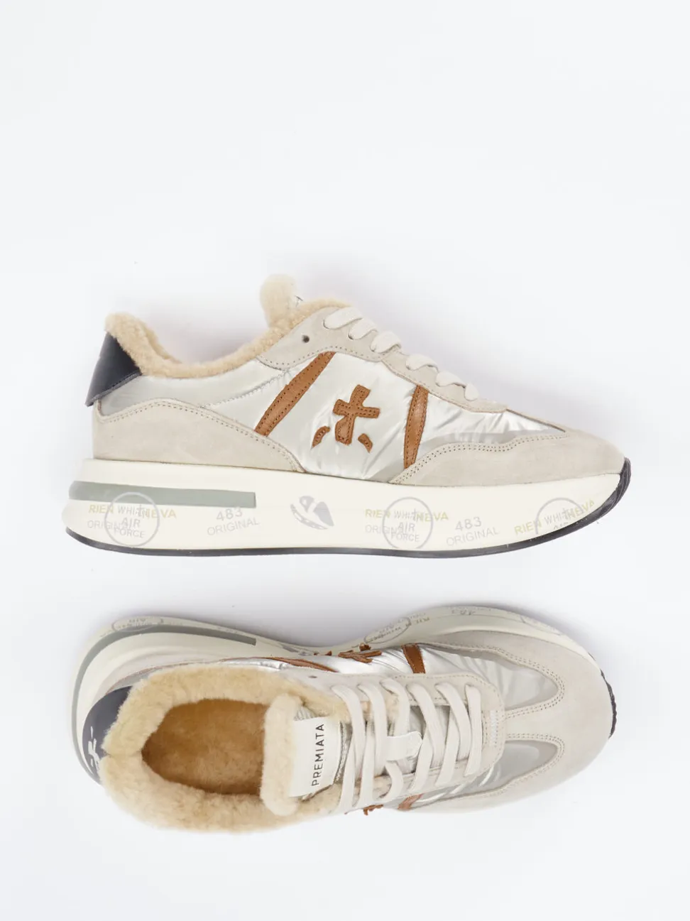 Premiata – Sneaker aus Veloursleder und Textil beigegrau
