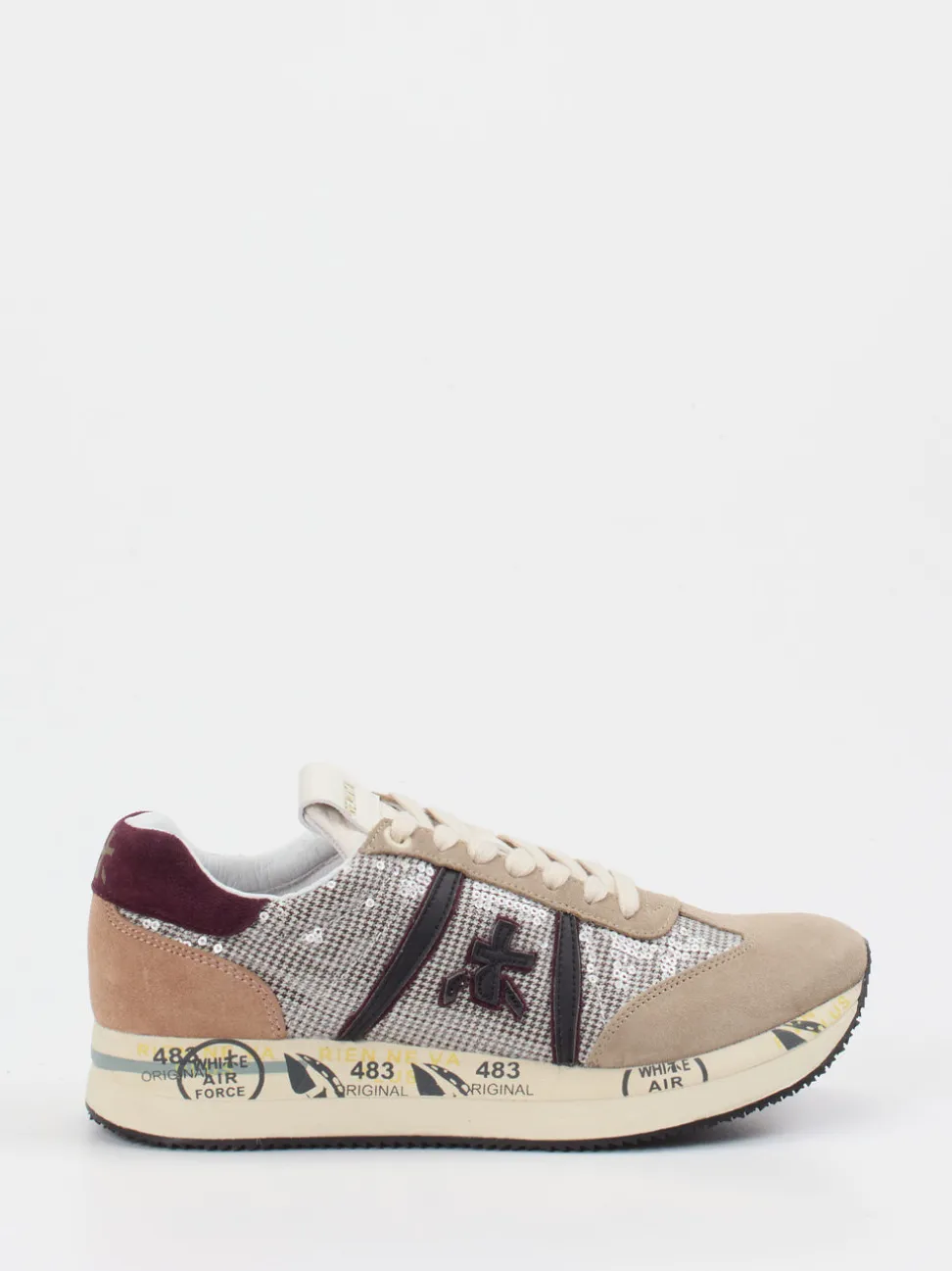 Premiata – Sneaker aus Veloursleder und Pailletten-Mesh