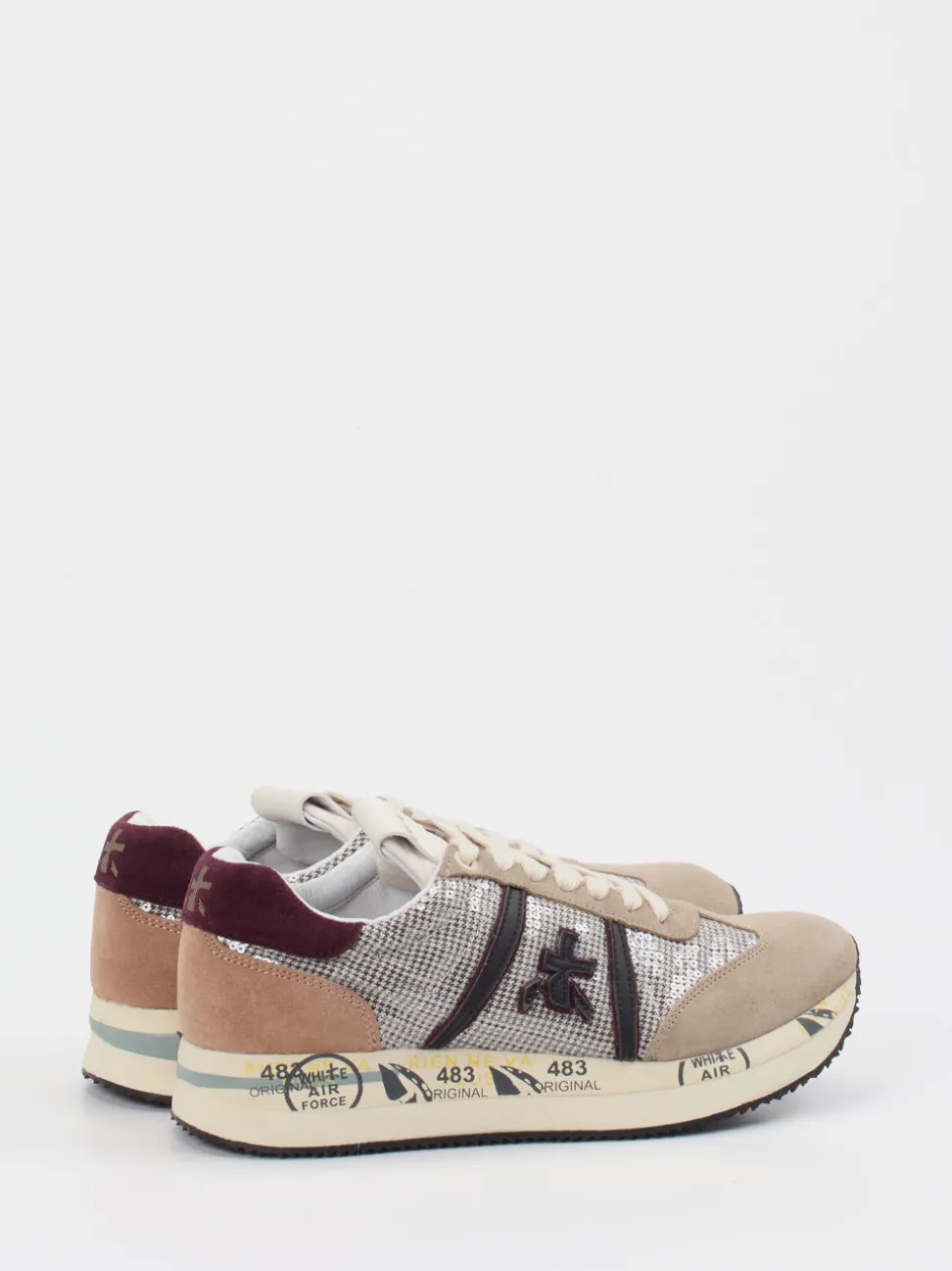 Premiata – Sneaker aus Veloursleder und Pailletten-Mesh