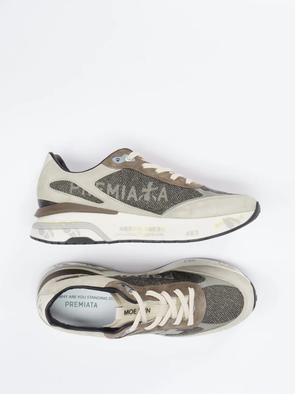 Premiata – Sneaker aus Veloursleder und Mesh beige