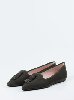 Pretty Ballerinas – Ballerinas aus Veloursleder olivgrün
