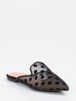 Pretty Ballerinas – Mules aus Netz mit Samt-Punkten schwarz