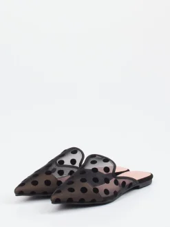 Pretty Ballerinas – Mules aus Netz mit Samt-Punkten schwarz