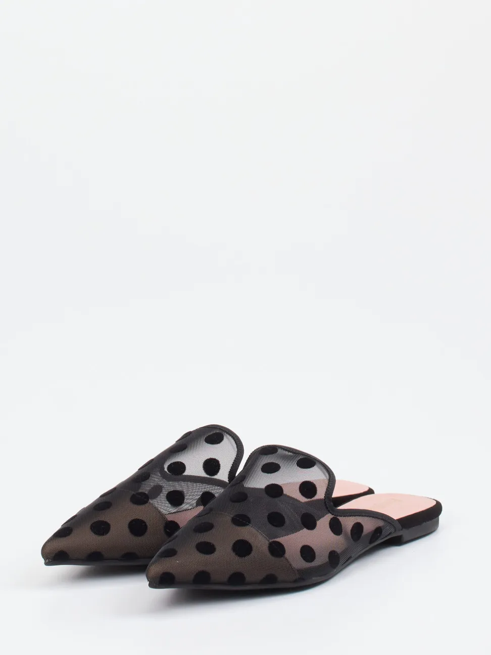 Pretty Ballerinas – Mules aus Netz mit Samt-Punkten schwarz
