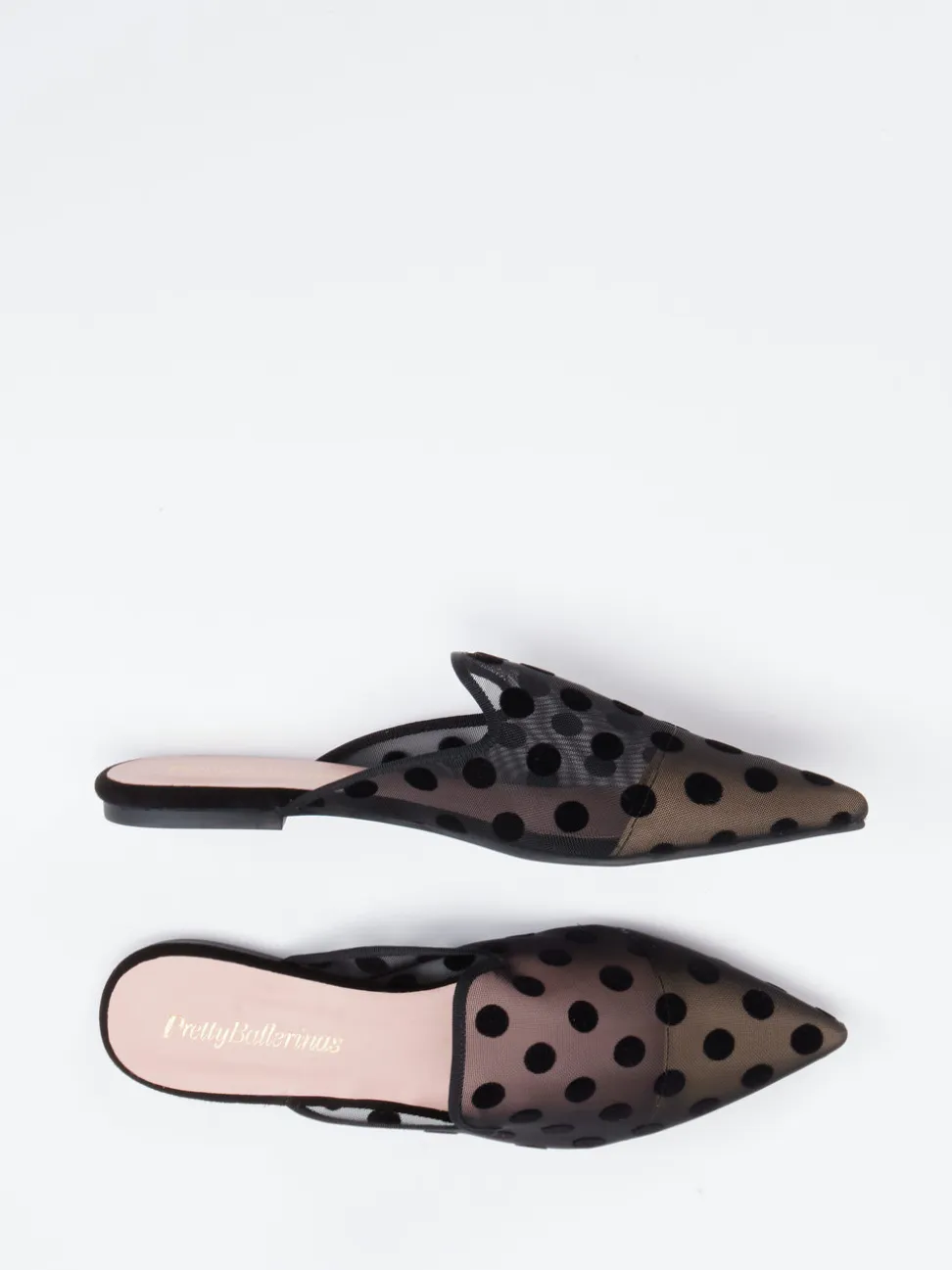 Pretty Ballerinas – Mules aus Netz mit Samt-Punkten schwarz