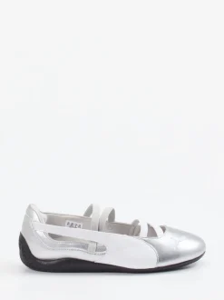 Puma – Ballerinas aus Leder in Metallic-Silber