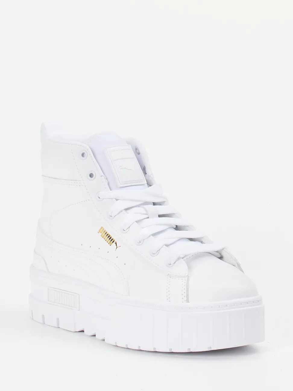 Puma – High-Top-Sneaker aus Leder in Weiß-Gold
