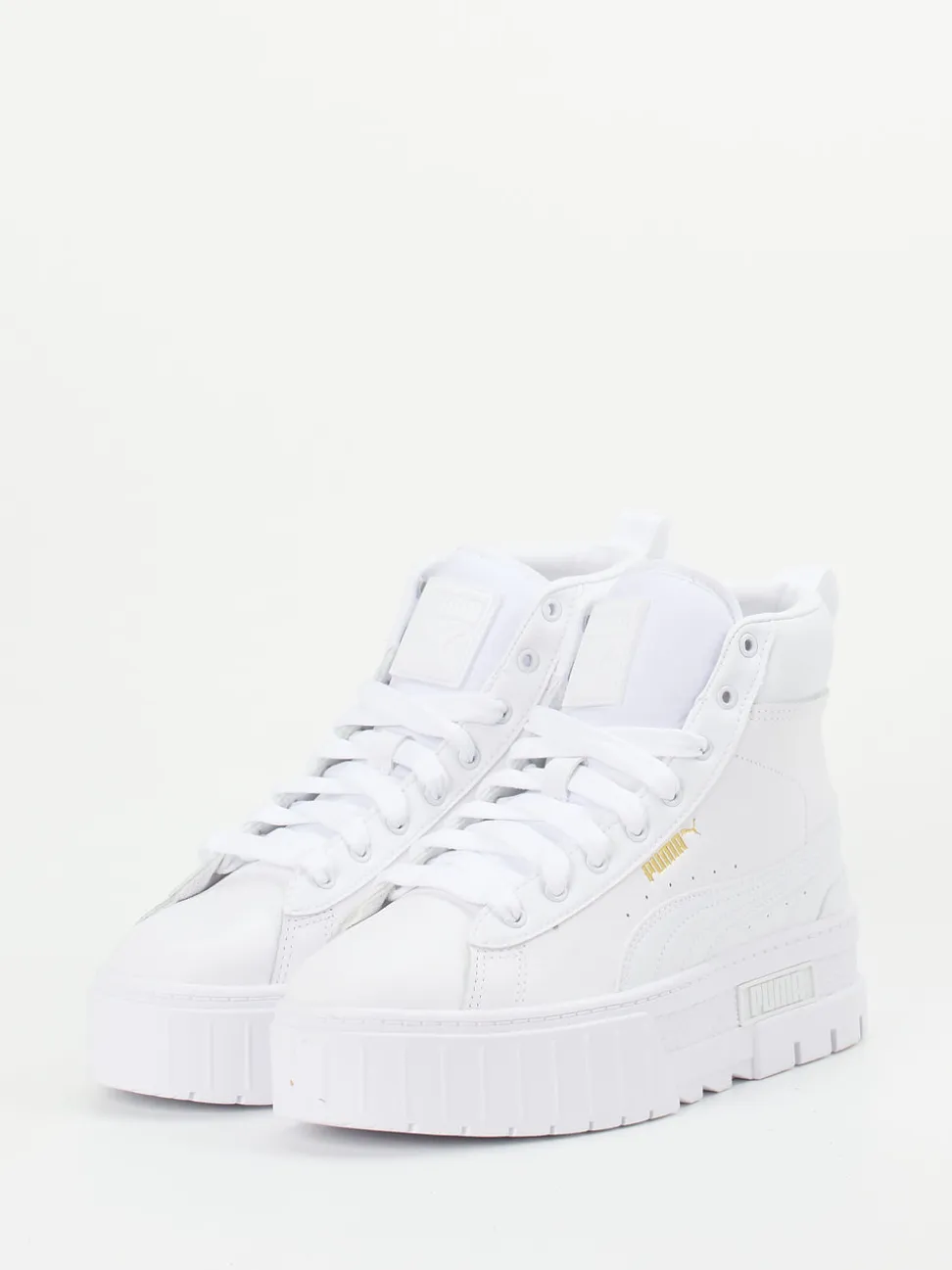 Puma – High-Top-Sneaker aus Leder in Weiß-Gold