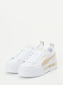 Puma – Plateau-Sneaker aus Leder Weiß-Beige