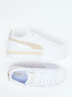 Puma – Plateau-Sneaker aus Leder Weiß-Beige