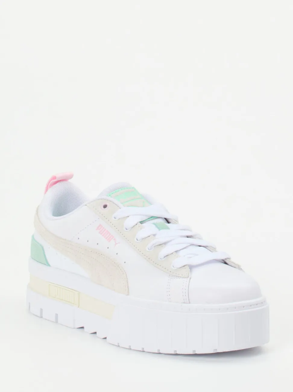 Puma – Plateau-Sneaker aus Leder in Weiß Pastell