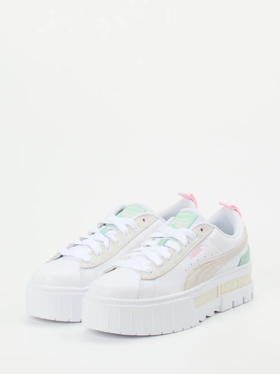 Puma – Plateau-Sneaker aus Leder in Weiß Pastell