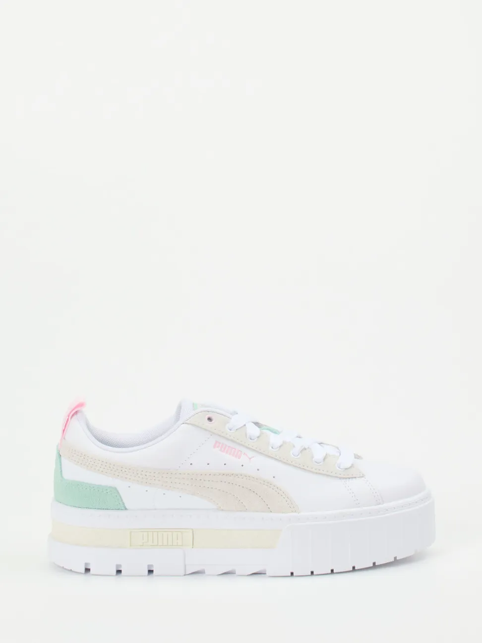 Puma – Plateau-Sneaker aus Leder in Weiß Pastell