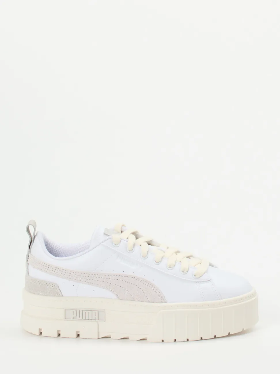 Puma – Platform Sneaker aus Leder Offwhite