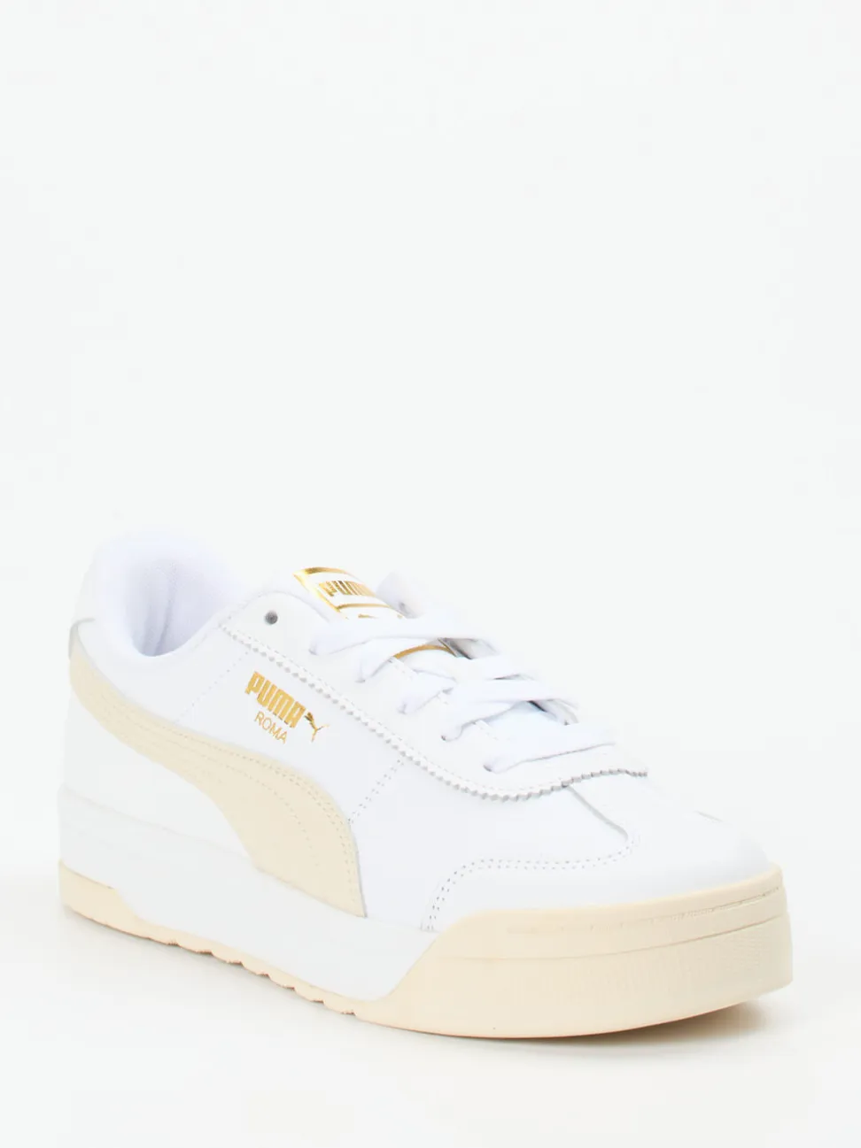 Puma – Sneaker aus Glattleder in Weiß mit Goldakzenten