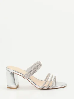 Ralph Harrison – High Heel Mules aus Metallicleder Silber