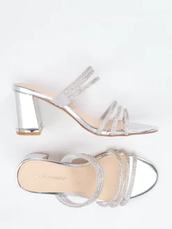 Ralph Harrison – High Heel Mules aus Metallicleder Silber