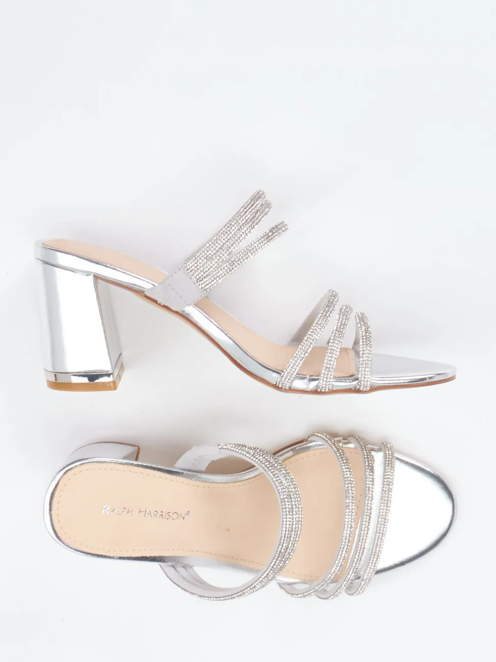 Ralph Harrison – High Heel Mules aus Metallicleder Silber