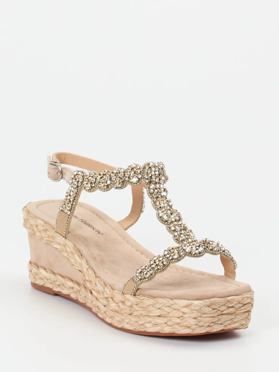 Ralph Harrison – Keilsandalette aus Metallic-Textil beige