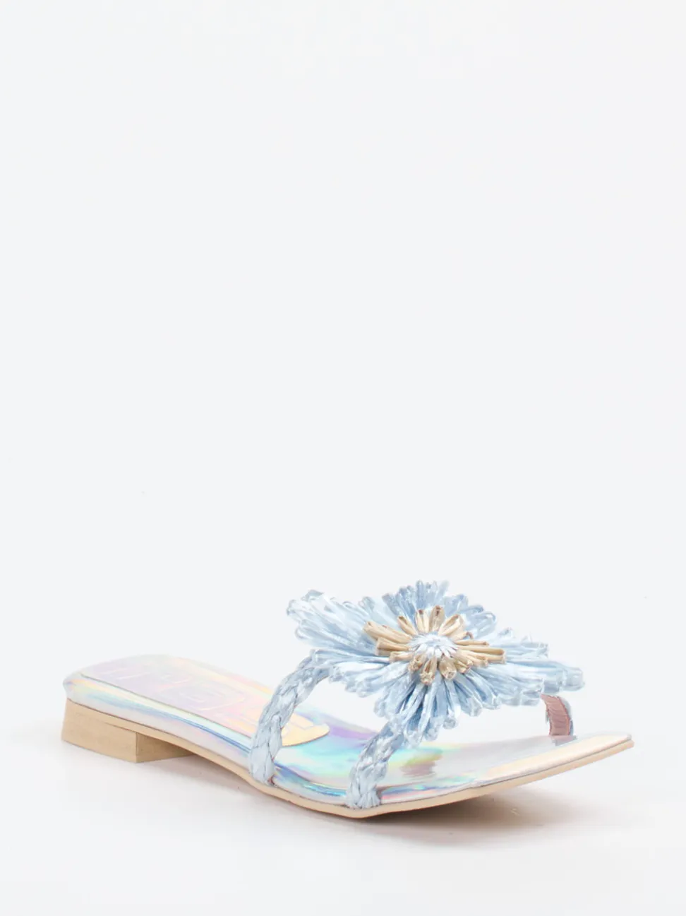 RAS – Pantolette aus Metallicleder hellblau irisierend