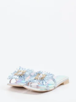RAS – Pantolette aus Metallicleder hellblau irisierend