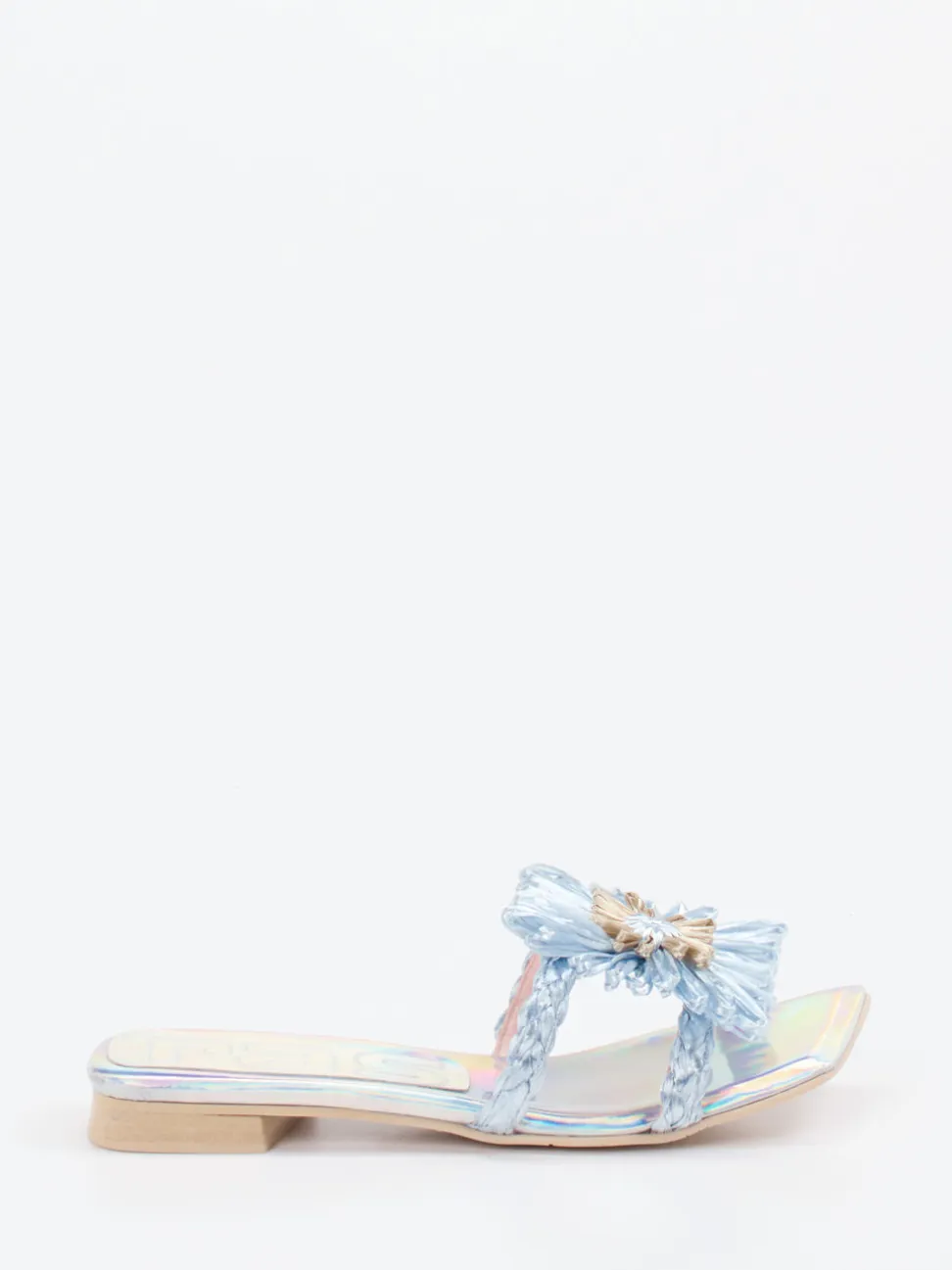 RAS – Pantolette aus Metallicleder hellblau irisierend