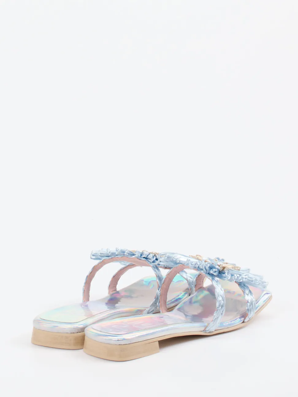 RAS – Pantolette aus Metallicleder hellblau irisierend