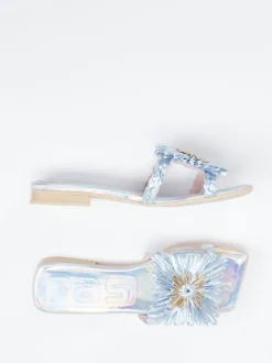 RAS – Pantolette aus Metallicleder hellblau irisierend