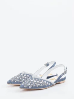 RAS – Slingback-Ballerinas aus Denim mit Strassdetails