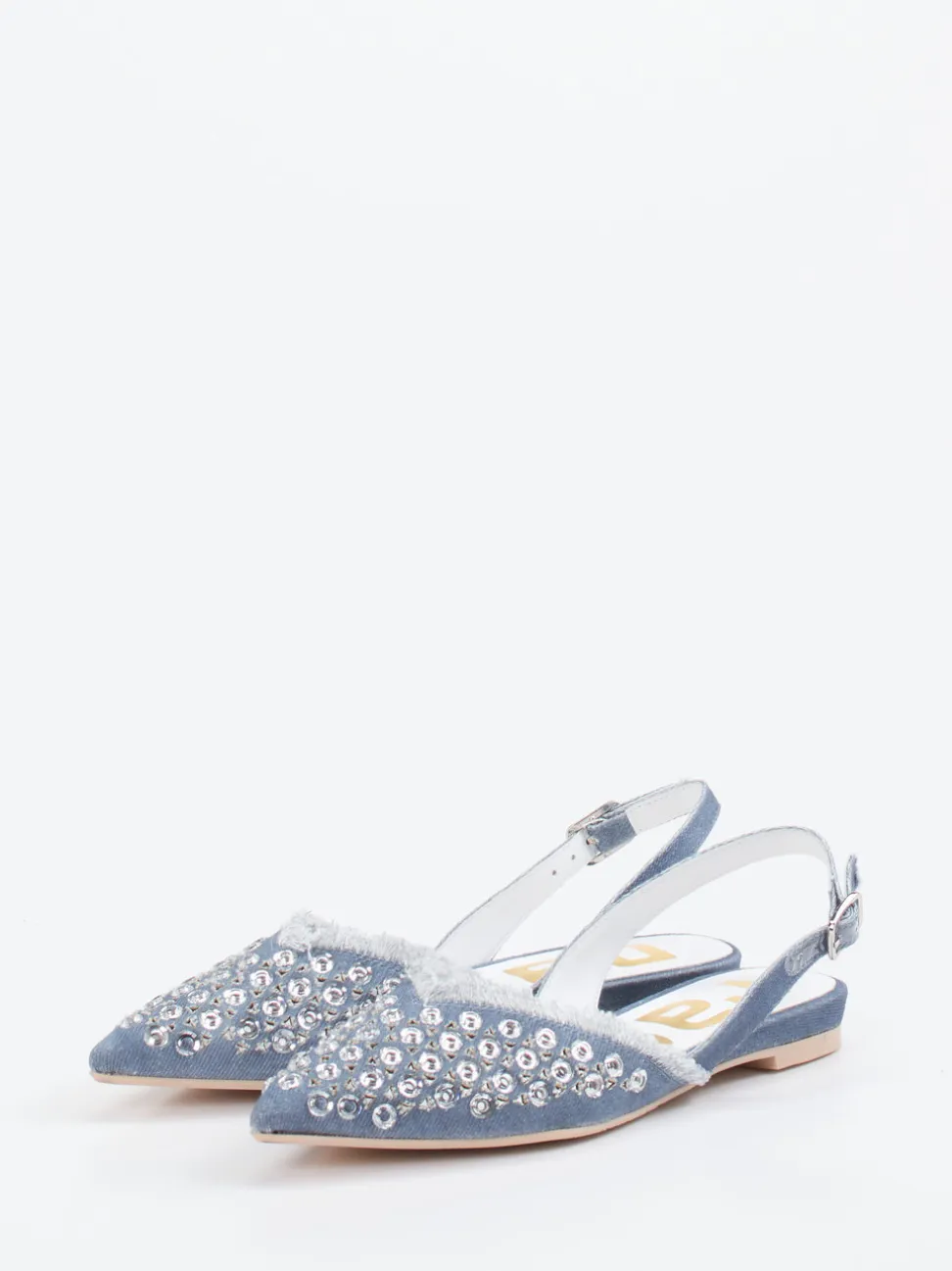 RAS – Slingback-Ballerinas aus Denim mit Strassdetails