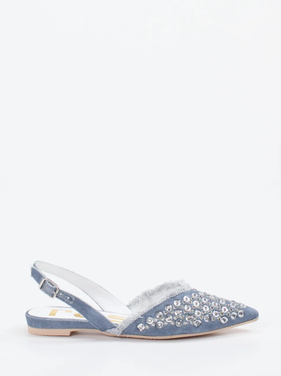 RAS – Slingback-Ballerinas aus Denim mit Strassdetails