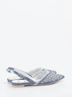 RAS – Slingback-Ballerinas aus Denim mit Strassdetails