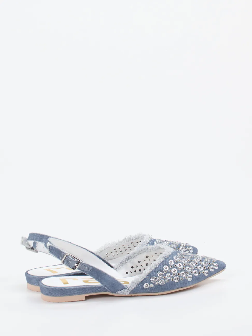 RAS – Slingback-Ballerinas aus Denim mit Strassdetails