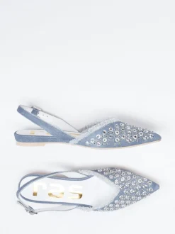 RAS – Slingback-Ballerinas aus Denim mit Strassdetails