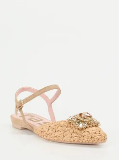 RAS – Slingback-Ballerinas aus Raffiabast beige
