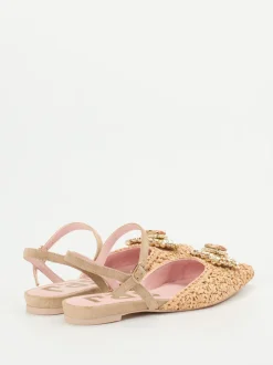 RAS – Slingback-Ballerinas aus Raffiabast beige