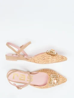 RAS – Slingback-Ballerinas aus Raffiabast beige