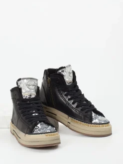 Rebecca White – High-Top Sneaker aus Metallicleder Schwarz