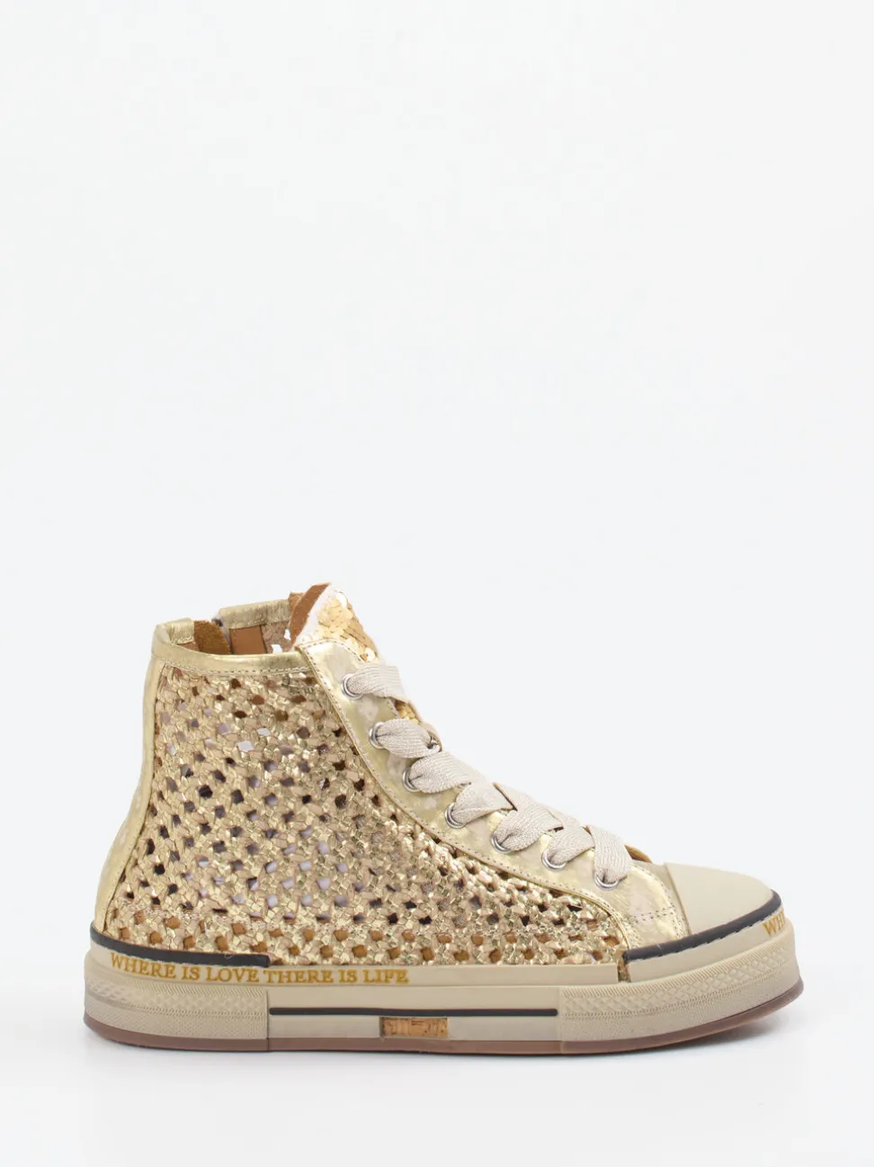 Rebecca White – High-Top Sneaker aus Flechtleder Gold