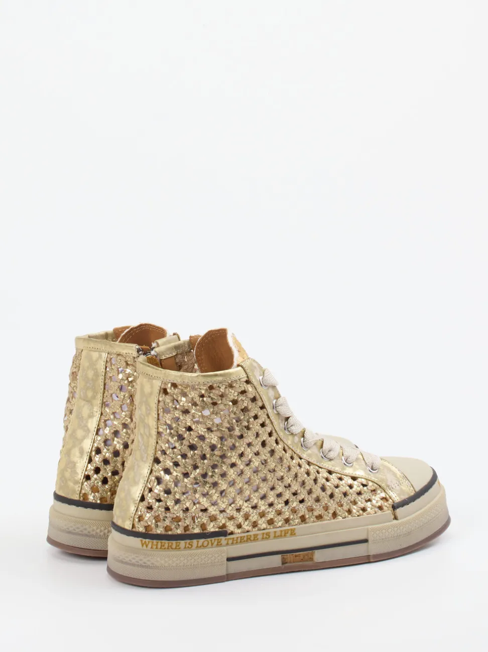 Rebecca White – High-Top Sneaker aus Flechtleder Gold