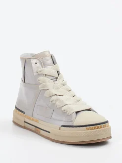 Rebecca White – High-Top Sneaker aus Metallicleder silbergrau