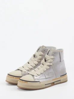 Rebecca White – High-Top Sneaker aus Metallicleder silbergrau