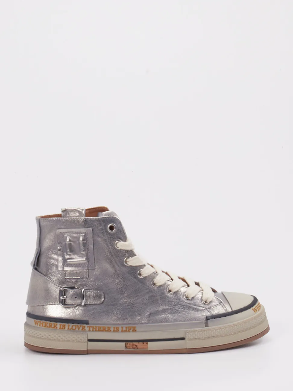 Rebecca White – High-Top Sneaker aus Metallicleder silber