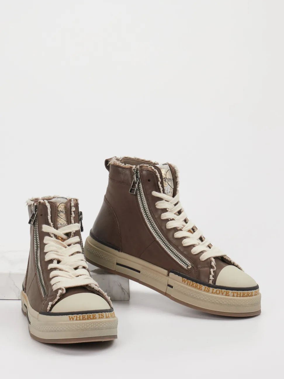 Rebecca White – High-Top Sneaker aus Leder altrosa